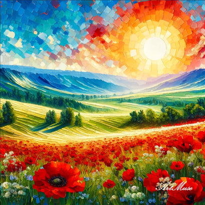 Golden Poppies Mosaic Landscape