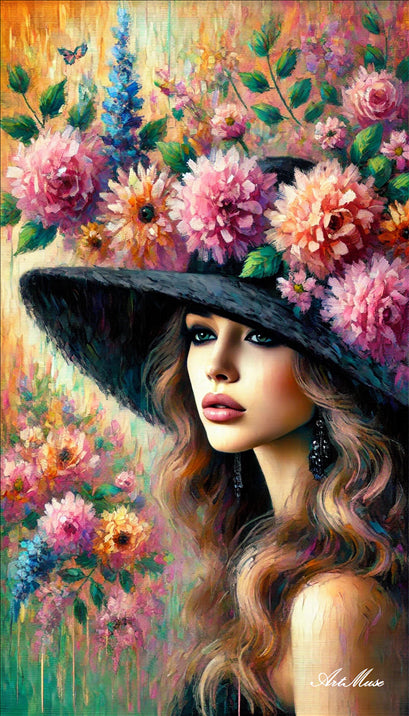 Floral Beauty in Black Hat