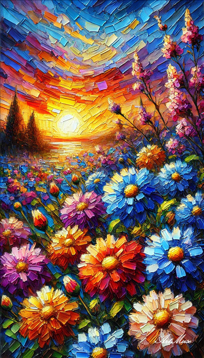 Spring Sunset Impasto Blooms