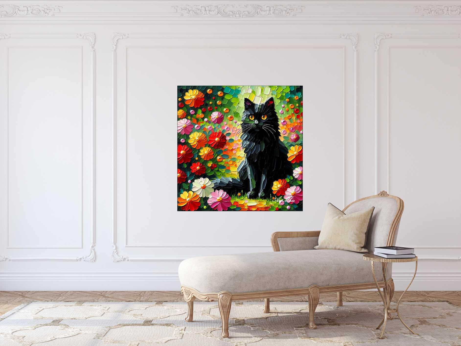Colorful Cat in Floral Field