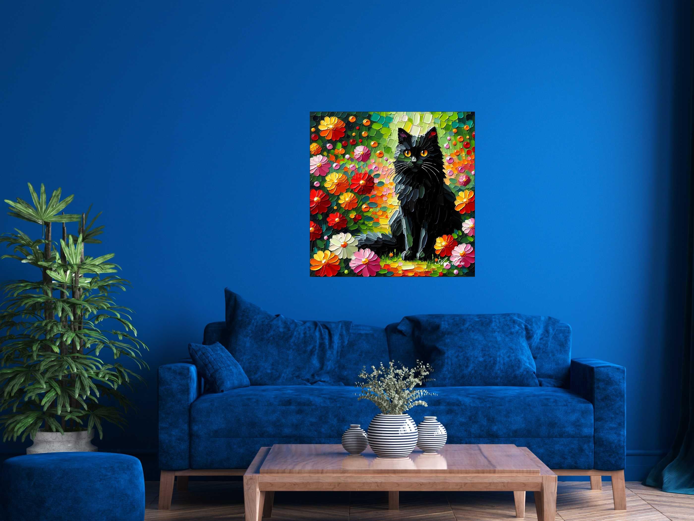 Colorful Cat in Floral Field