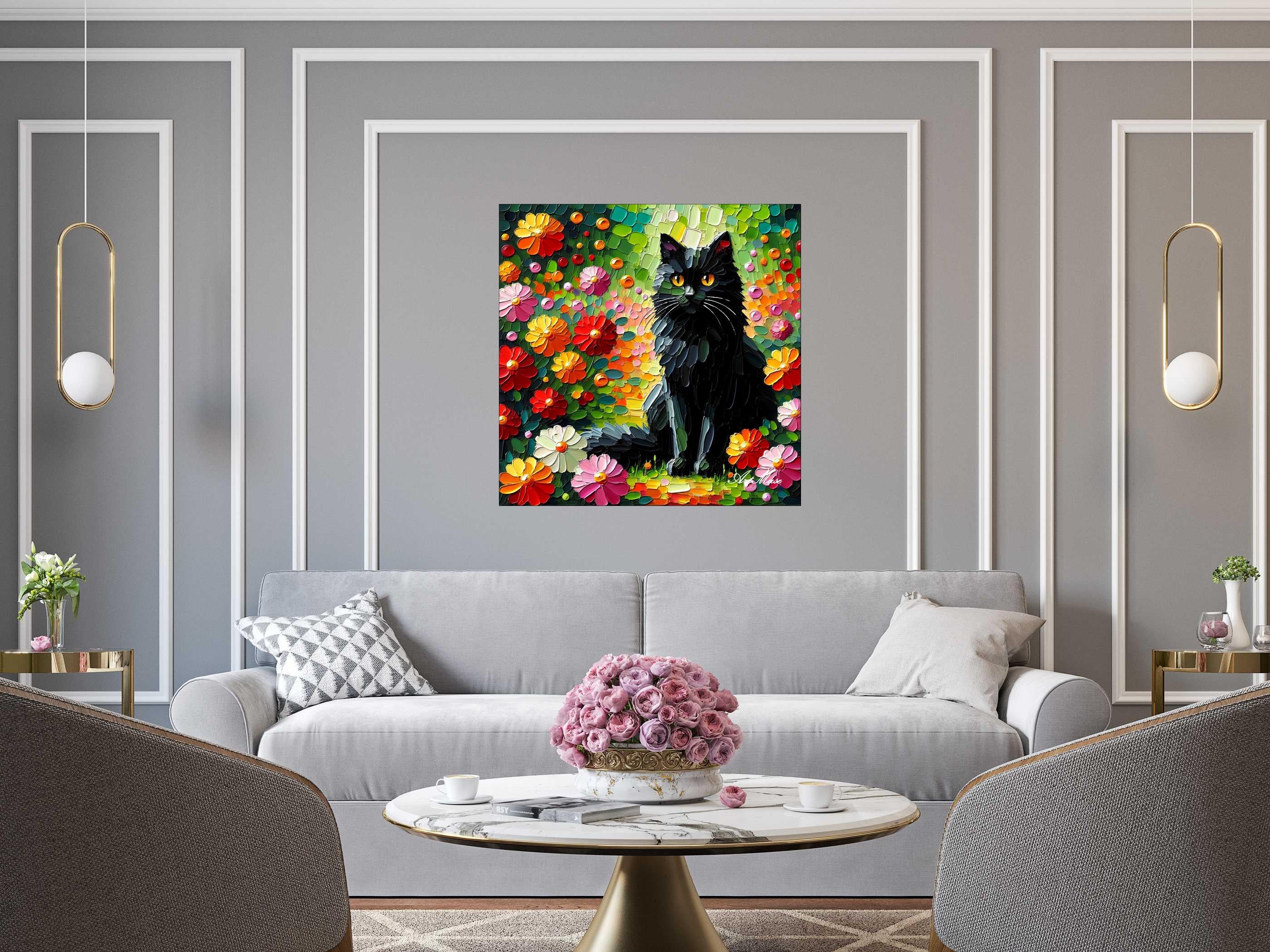 Colorful Cat in Floral Field