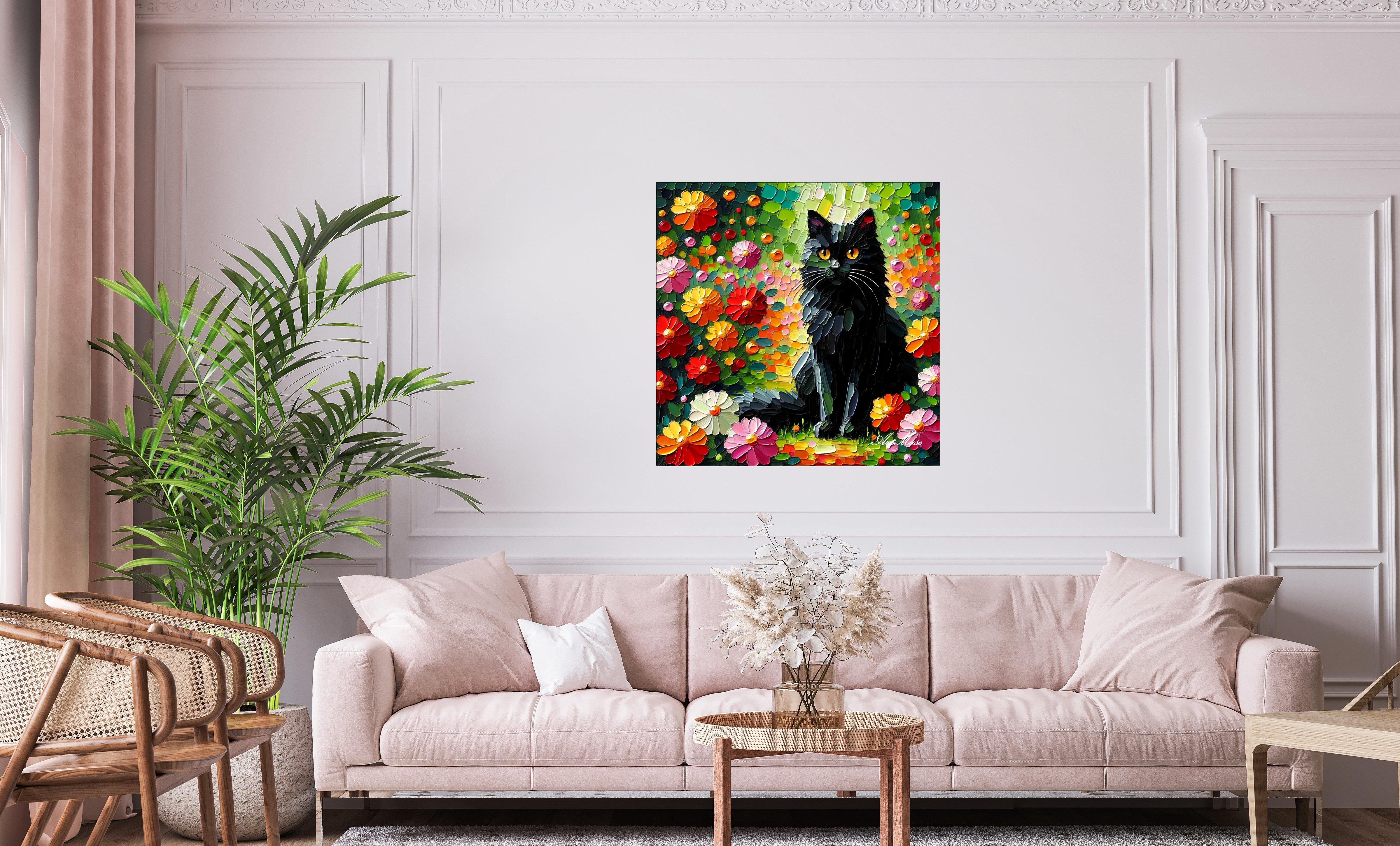 Colorful Cat in Floral Field