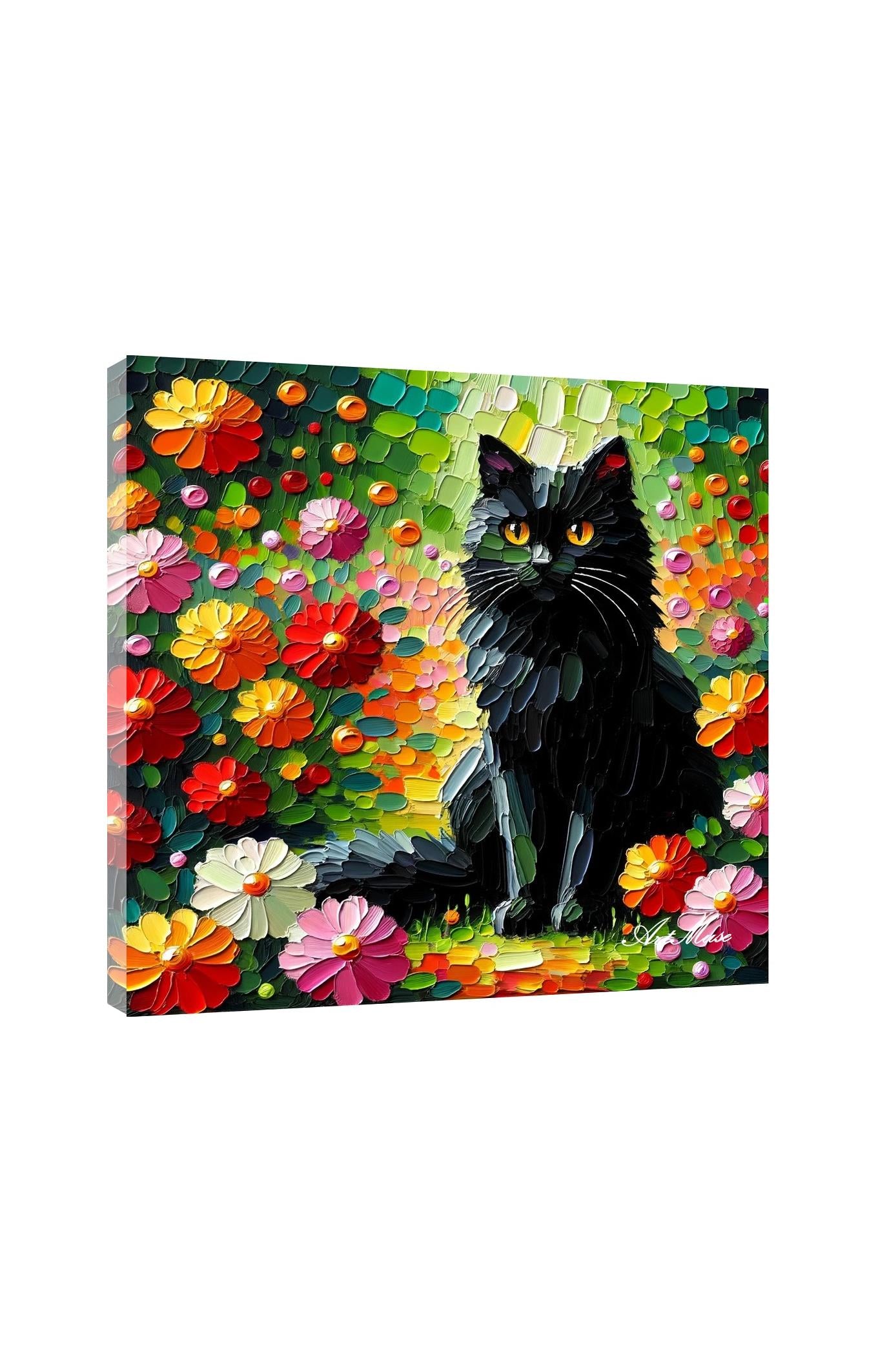 Colorful Cat in Floral Field